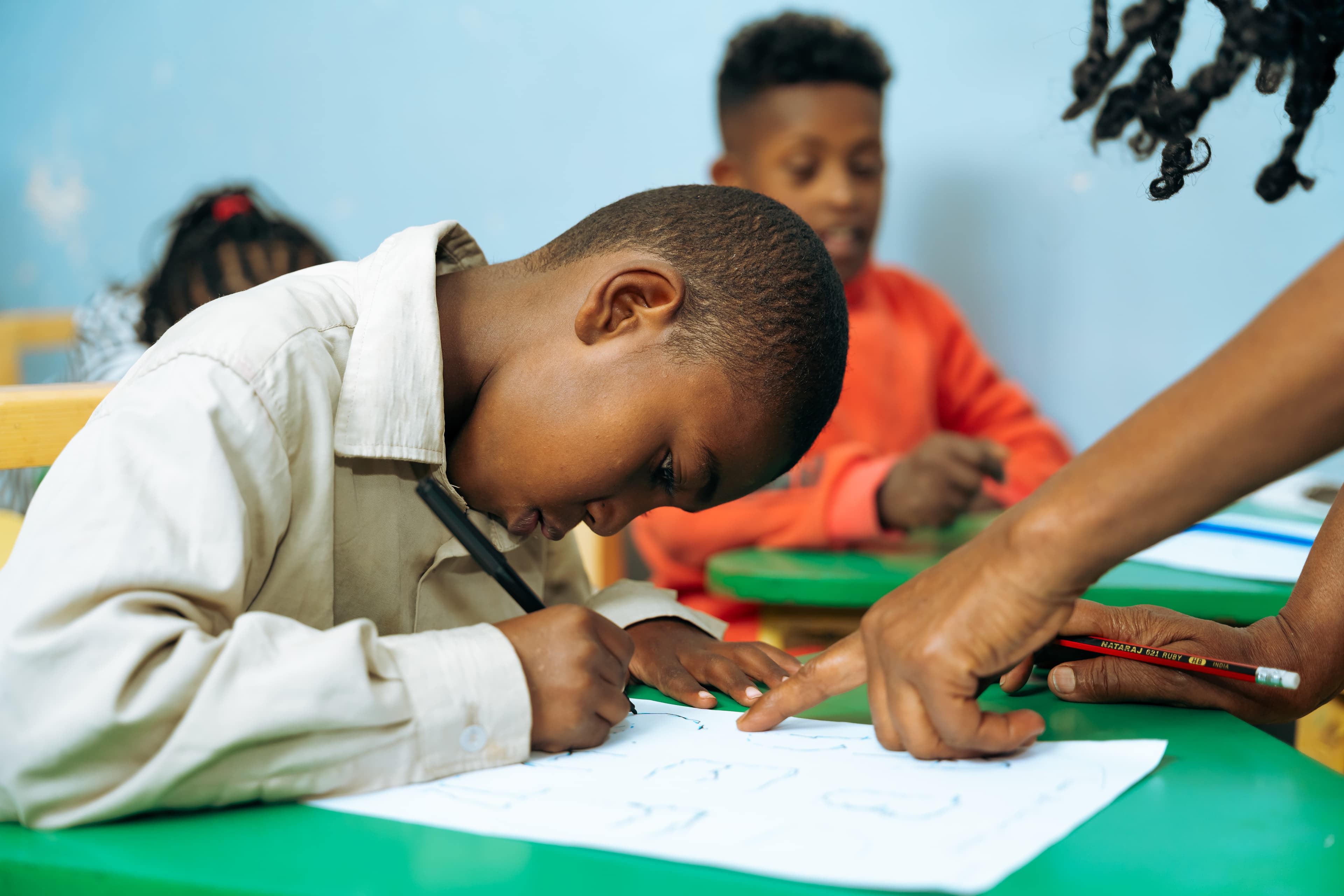 Boy focused on drawing and creating art